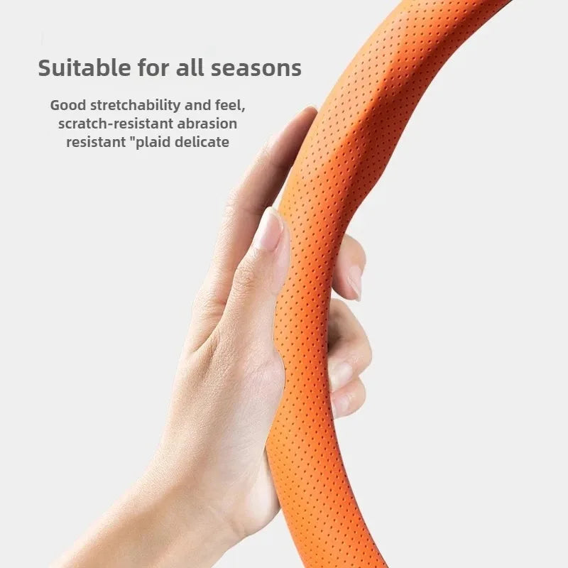 Breathable Leather D cut Auto Steering Wheel Cover Ultra-Thin Non-Slip D/O Shape Sport Car Steering Wheel Protector Accessories Vue