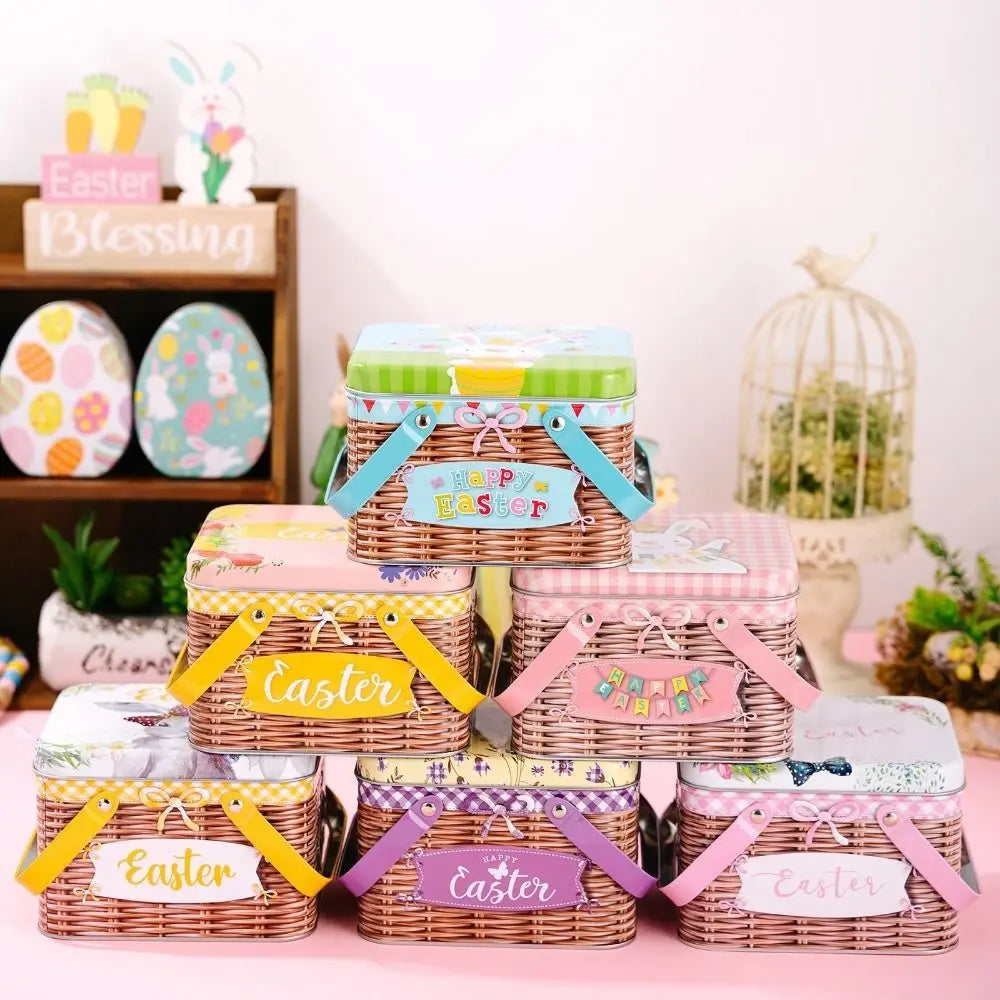 Practical Cartoon Easter Metal Tin Box Sealing Large Easter Gift Boxes Moisture-proof with Handle Snack Storage Box Holiday Vue