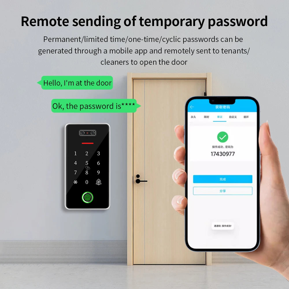 M1 TTlock App Control RFID IC Card Reader Code Door Keypad Electronic Hotel Smart Facial Door Lock System with TTHotel TTRenting Vue