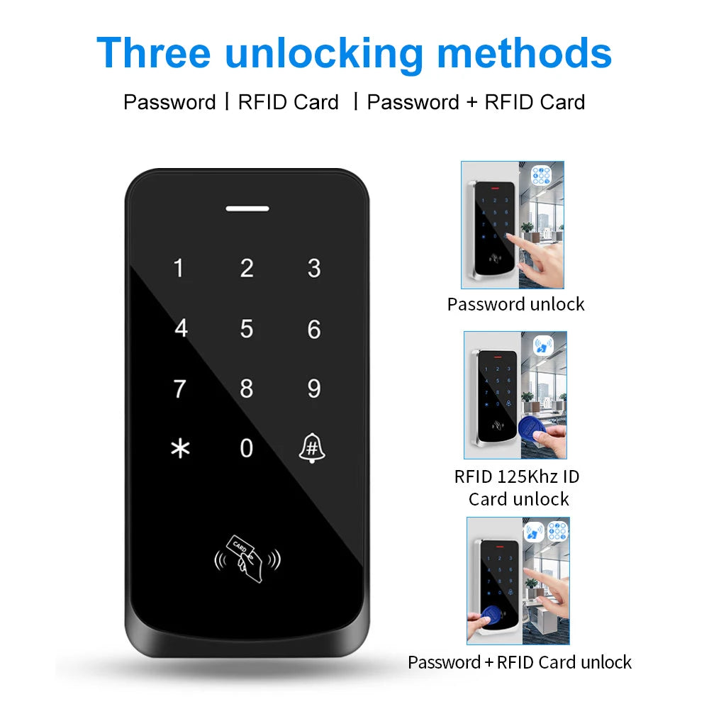 Access Control Digicode Keypad RFID 125KHz Keyboard Backlight Touch Door Opener Access Control System Wiegand Reader 2000 Users Vue