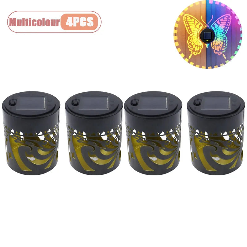 1-8PCS Solar Butterfly Wall Wrought Iron Hollow Projection Vintage Pattern Shadow for Outdoor Fence Balcony Landscape Lighting Vue Multicolour-4PCS