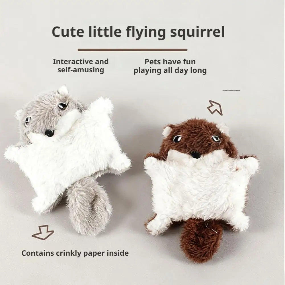 Cute Flying Squirrel Cat Toy Interactive Squeaking Plush Kitten Toys Moving Sound Pet Supplies for Cats Playing Training Vue