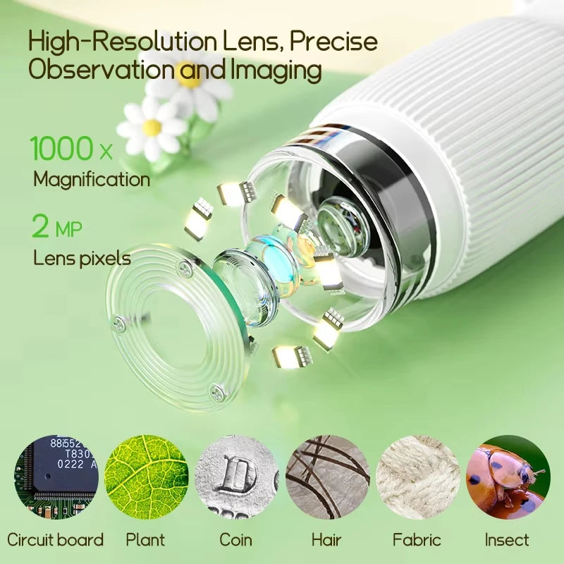 Kids Microscope 1000x Magnifier Microscope 200 Megapixels With LED Photo Video Function Educational Toys Science For Children Vue