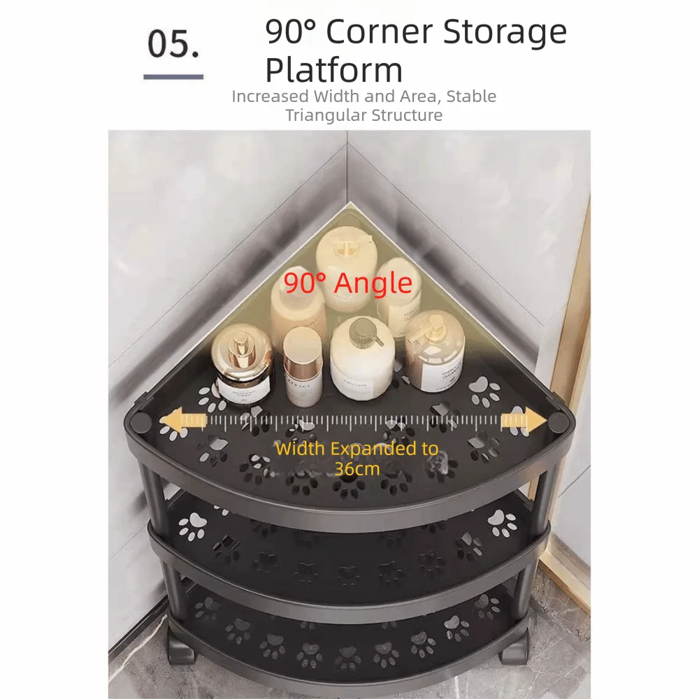 Multi-Tier Corner Storage Rack with Wheels Large Capacity Mobile Storage Rack Space-Saving Detachable Tiers Vue