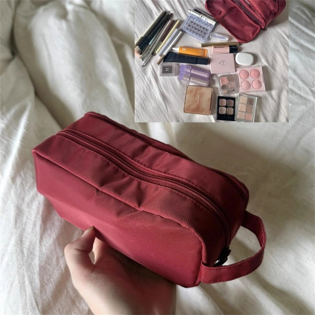 Double Layer Cosmetic Bag Nylon Travel Makeup Organizer Large Capacity Toiletry Bag Multifunction Pencil Case Brush Holder Vue