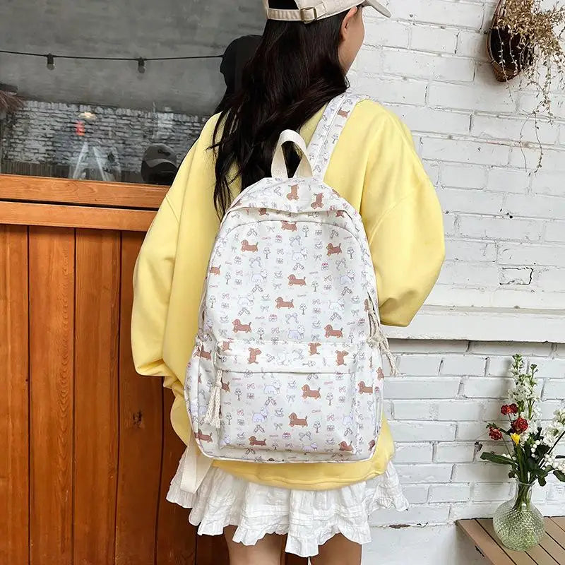 Cute Printed Puppy Dachshund College Backpack Student Schoolbag