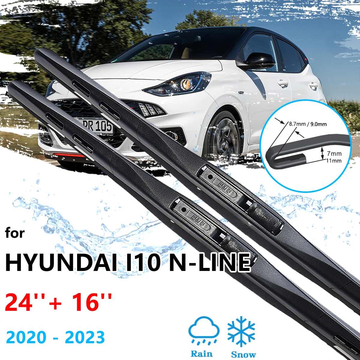 Hyundai i10 N-Line 2020-2023 Premium Beam Front Wiper Blades 2x Front Wiper Blades Vue
