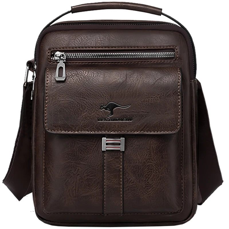 Compact Men's Leather Crossbody Bag Lightweight Shoulder Multiple