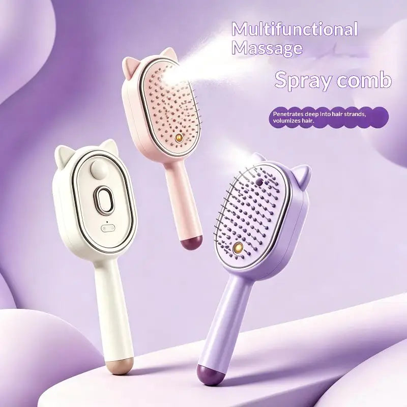 3 In 1 Rechargeable Electric Steam Massage Comb Self Cleaning Spray Scalp Care Air Cushion Brush Vue