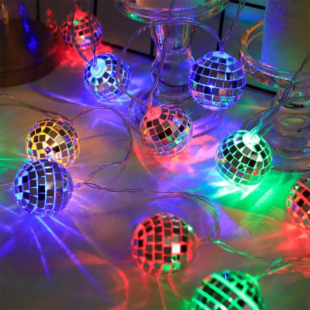 1PC 1.5M10LED Mirror Ball String Lights - Battery-Powered, for Bar Parties, Disco Holiday Ambiance Halloween Chrismas Decor Vue