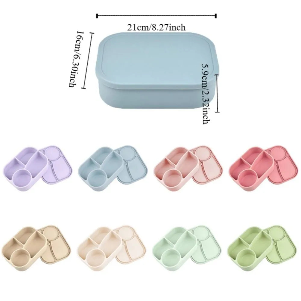 Rectangular Silicone 4 Grid Lunch Box Leak Proof Heat Resistant Lunch Container With Compartments Microwavable Fresh-keeping Box Vue