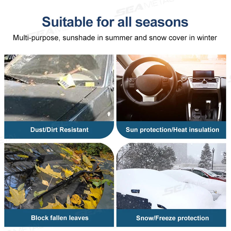 SEAMETAL Car Windshield Cover Winter Snow Shield Sun Shade Protector Magnetic Front Window Anti Snow Cover with Windproof Strap Vue