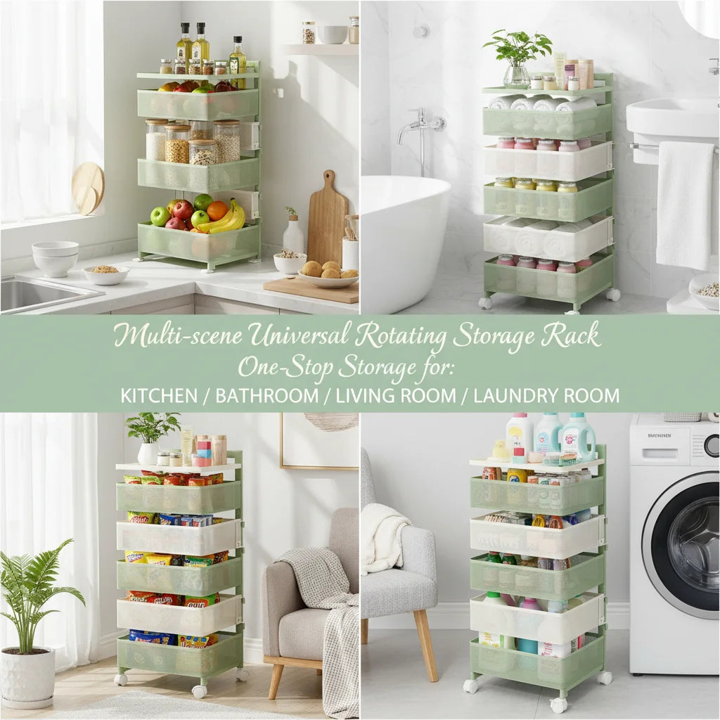 5-Tier Rotating Kitchen Storage Rack | 360° Swivel Baskets Rotating Storage Rack Vue