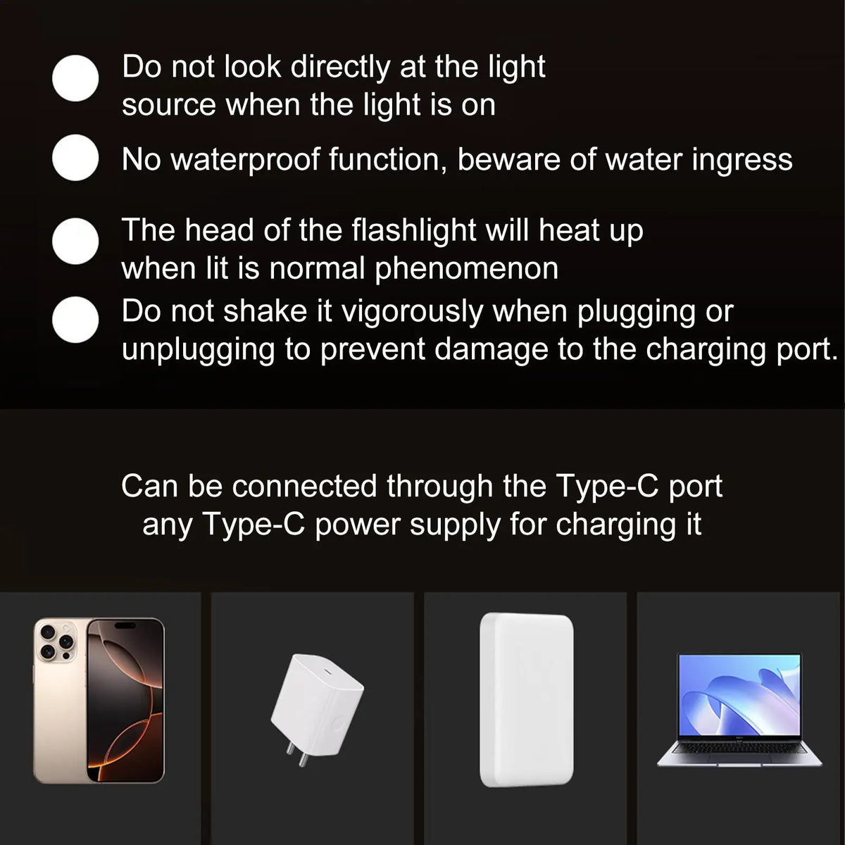 Type-C male adapter LED Camping Flashlight Portable Pocket Flashlight Lasting Outdoor Hiking Lighting Device Waterproof Torch Vue