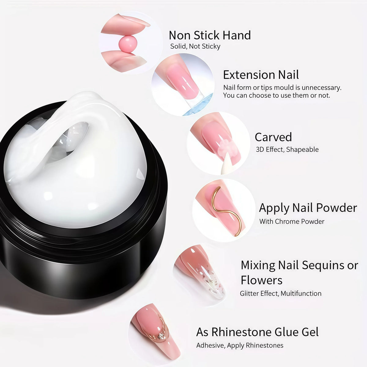 3D Nail Gel, Non-Sticky Hard Long-Lasting Overlay, Creates 3D Bow Geometric Letter Shapes, Salon Quality, Soluble Residue-Free A Vue