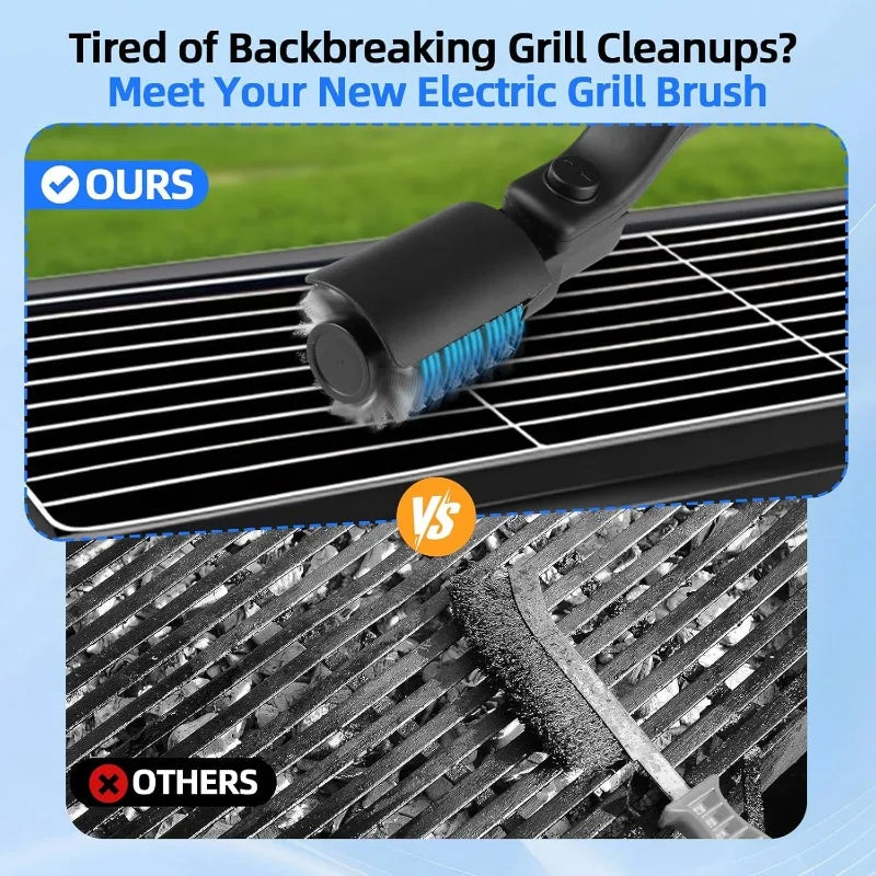 Electric Grill Brush 2 in 1 Cordless Rechargeable Grill Cleaning Brush Stainless Steel Brush Head 3-Speed Power for BBQ Grates Vue