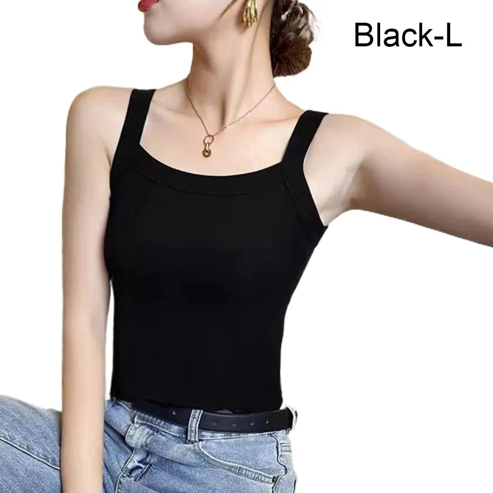 Casual Sleeveless Summer Tank Tops Underwear Slim Cami Shirt Vue One Size Black-L