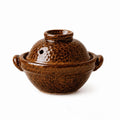 Durable Pottery Double-Handled Casserole Pot Double-layered Glaze with Lid Porridge Pot Vintage Rustic Style Clay Pot Restaurant Vue Brown-1100 ML