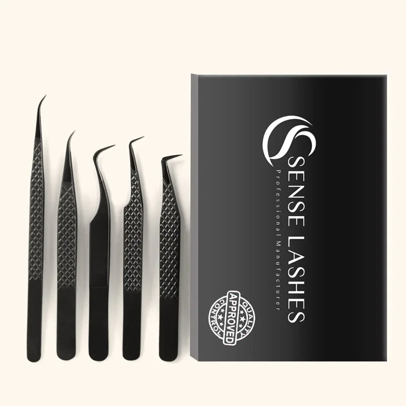 5pc Fiber Tip Eyelash Extension Tweezers Set with Case | SENSE LASHES Eyelash Extension Tweezers Vue Default Title