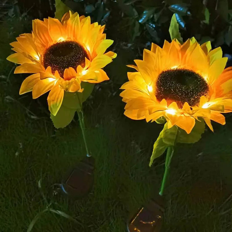 3-head Sunflower Solar-Powered LED Yard Lights Garden Decor Lamp Waterproof Outdoor Floral Ambiance Lawn Lighting Vue