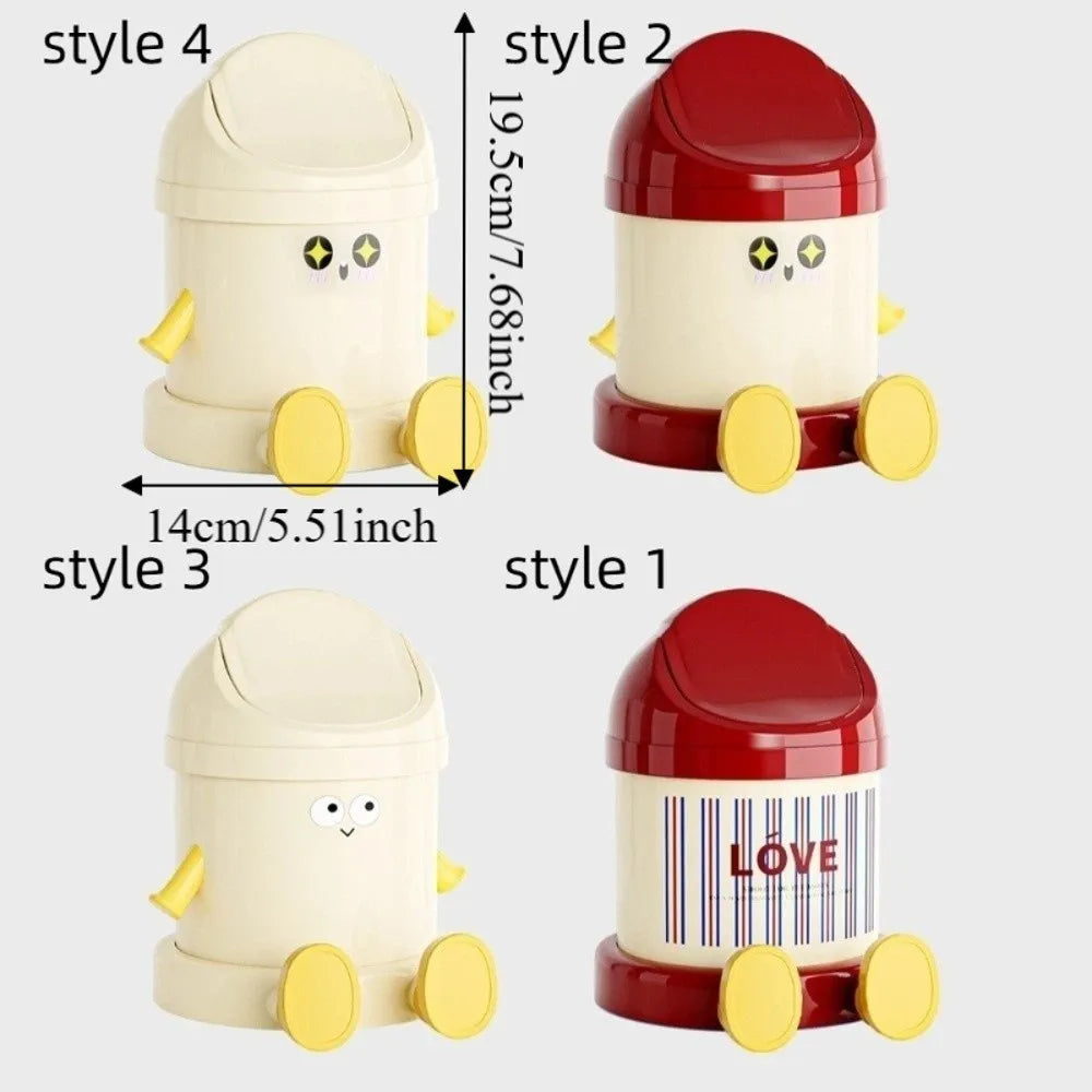 Cute Cartoon Desktop Trash Can Round Large Capacity Garbage Bin with Lid Plastic Storage Bucket Office Vue