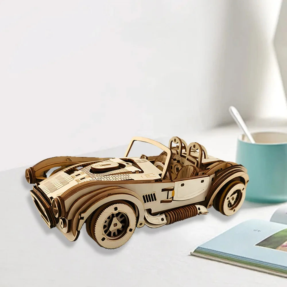 Mechanical Sports Car Toy DIY Handmade Wooden Puzzle Assembly Model Educational Toys Simulation Model Vue