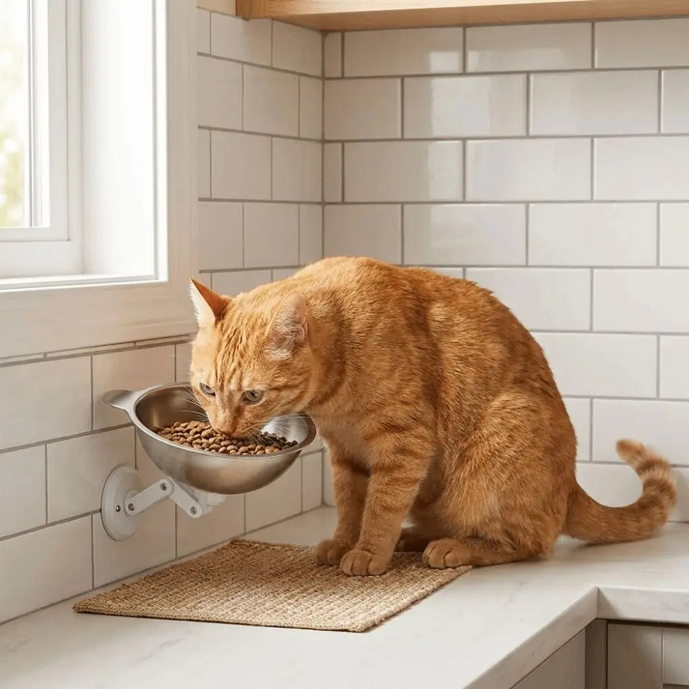 Stainless Steel Magnetic Cat Bowl Space Saving Height Adjustable Dogs Water Bowl No-Drill Leak-Proof Cervical Spine Bowl Kennels Vue