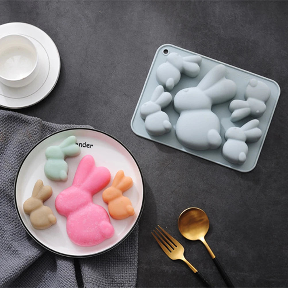 5 Pairs silicone Molds Non-Stick Reusable Cake Baking Tray & Hand Soap Mold for Easter Party DIY Dessert Soap Craft Making Vue