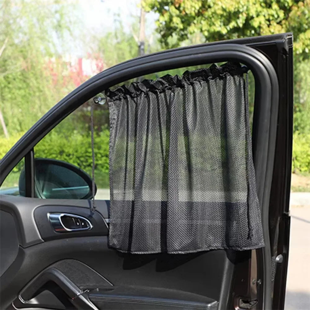 1/2Pcs With Suction Cup Car Curtain Heat Insulation Hanging Car Side Window Curtains Sun Protection Car Sunshade Home Decor Vue