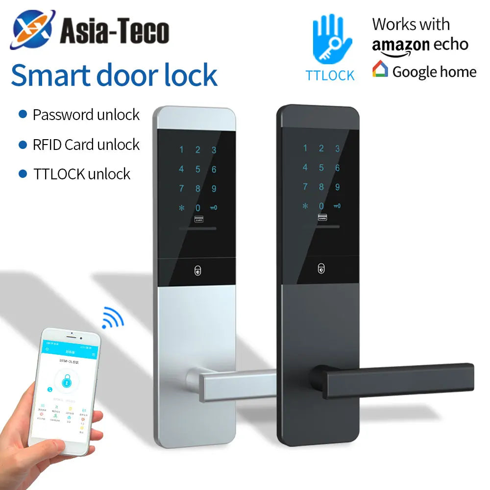 TTLOCK Bluetooth Smart Door Lock Phone Remote Unlock Magnetic RFID Card Password Temporary Password G2 Gateway Wifi Connection Vue
