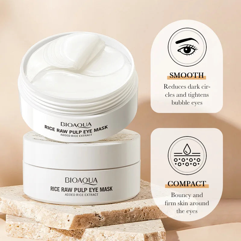 60Pcs Bioaqua White Rice Collagen Eye Mask Anti Dark Circles Eye Bags Removal Firming Moisturizing Eye Patches Skin Care Vue