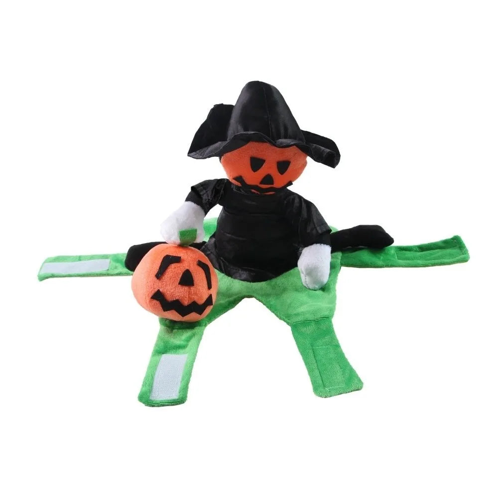 Standing Style Halloween Pet Pumpkin Riding Costume Ghost Face Pumpkin Adjustable Straps Dog Transformation Costume Breathable Vue Black-M