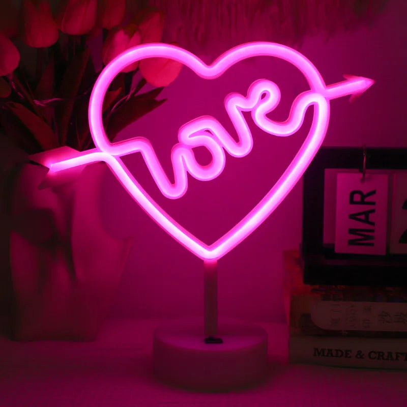 Heart-Shaped Countertop Neon Light USB or 3*Aa Battery Dual Power Supply Suitable for Room Wall Decoration Window Night Light Vue