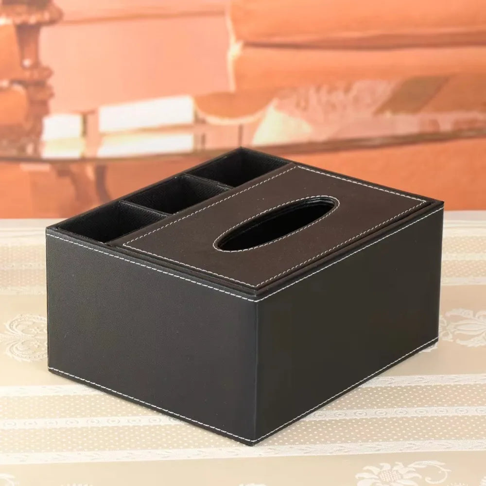Artificial Leather Multi-functional Tissue Box Anti-moisture Rectangular Tissue Storage Box 4 Grid Tissue Paper Dispenser Vue