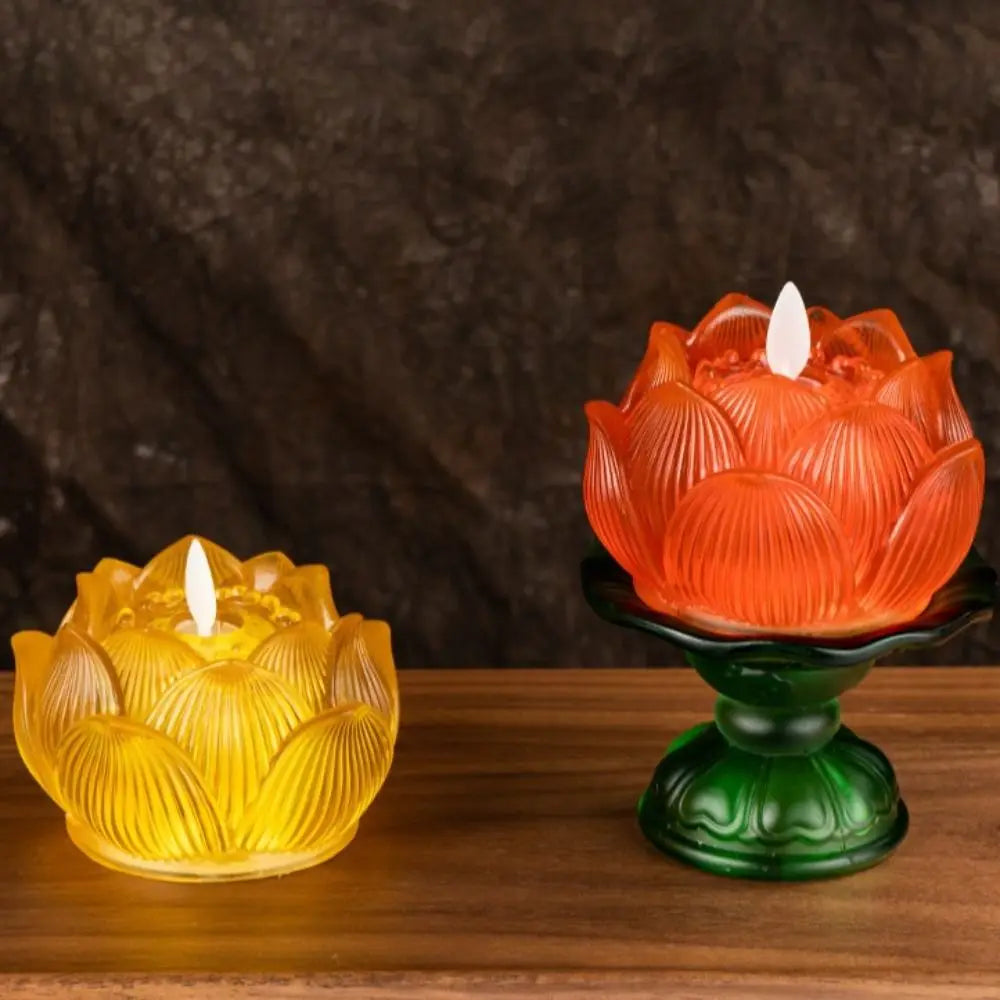 Emulation Resin Electronic Lamp Decoration Prayer Tools LED Simulation Candle Ornaments Hall Lighting Lotus Lantern Household Vue