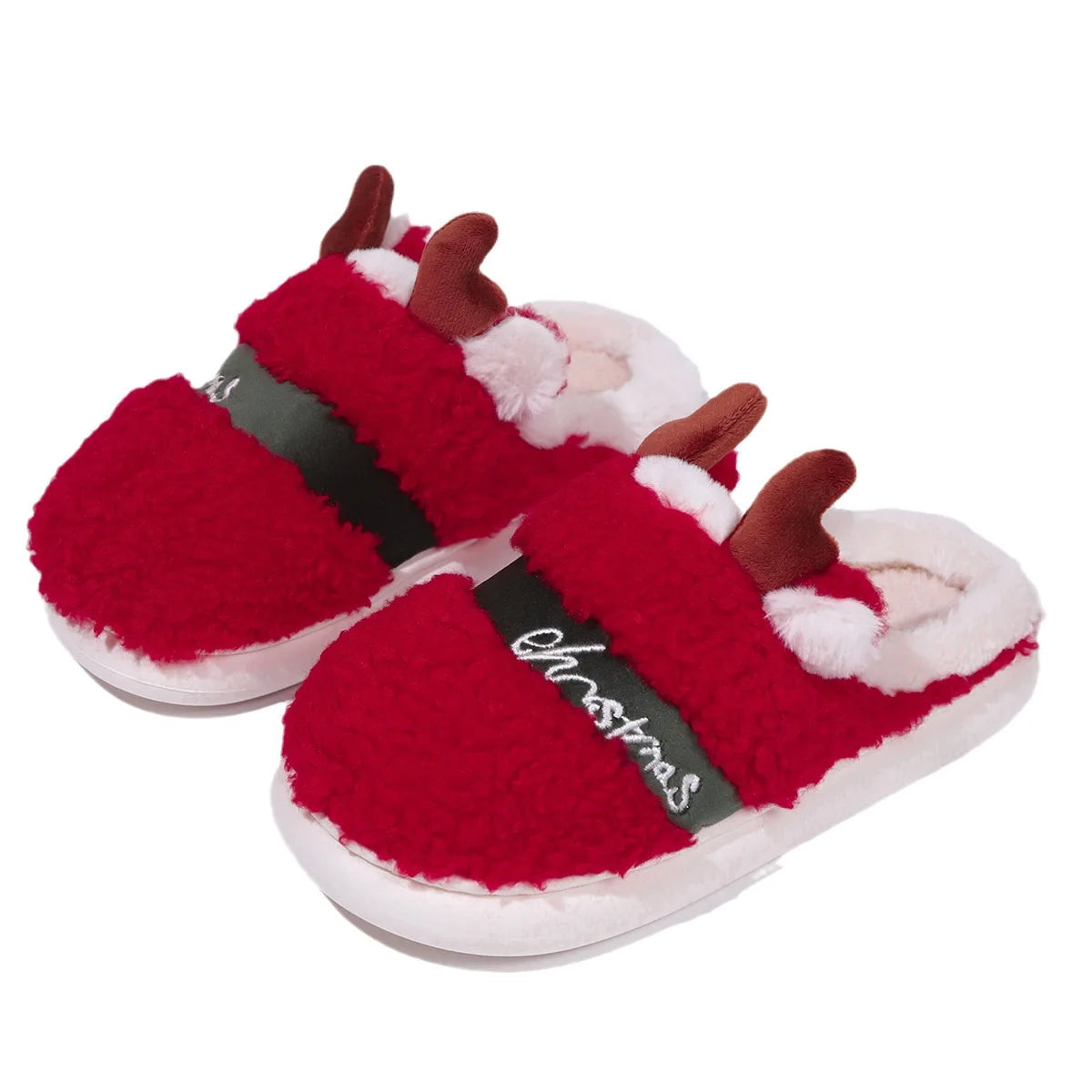 Winter Christmas Plush Cotton Slippers Cute Cartoon Home Indoor Anti Slip Soft Cozy Shoes for Men Women Couple Vue Red Deer 41-42