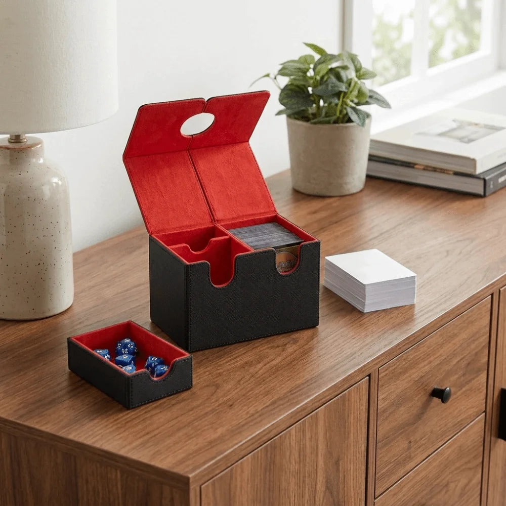 PU Magnet Collectible Card Case Moisture-proof Anti-Slip Card Deck Box with Small Tray Scuff Resistant Trading Cards Storage Box Vue