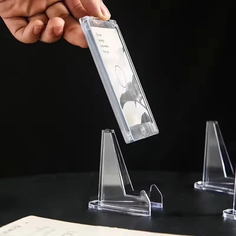 Triangular Card Display Stand 30 Pack – Mini Acrylic Idol Photo Picture Holder, Rack for Coin & Sports Trading Cards Vue
