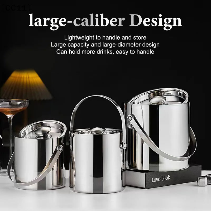 1 6 2 3 Stainless Steel Ice Bucket Insulated Lid Bar Party Whiskey Vue