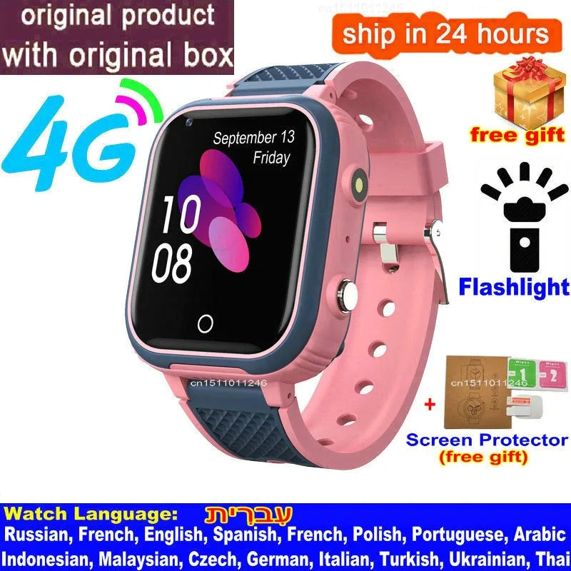 Smart Watch 4G Kids GPS WIFI Position Video Call SOS LT21 Child Smartwatch Camera Monitor Tracker Location Phone Watch Boy Girl Vue Pink Global version