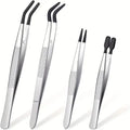 1/2/4pcs Tweezers With Rubber Tips Tweezers Rubber PVC Silicone Coated Non Marring Flat Tip Bent Tip Tweezers Tipped Tweezers Vue Black 4 pcs