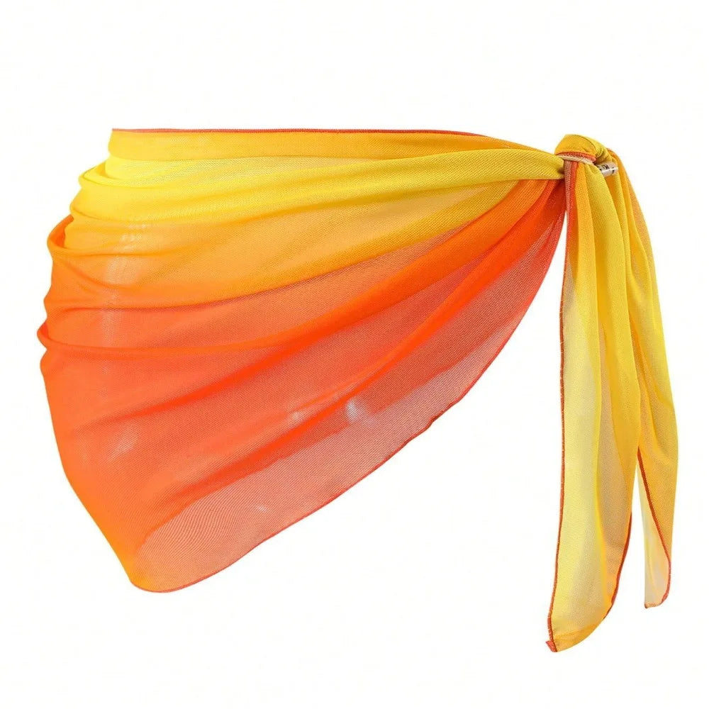 Chiffon Material Beach Dress Short Length Sheer Fabric Sarongs Vue Yellow Orange One Size
