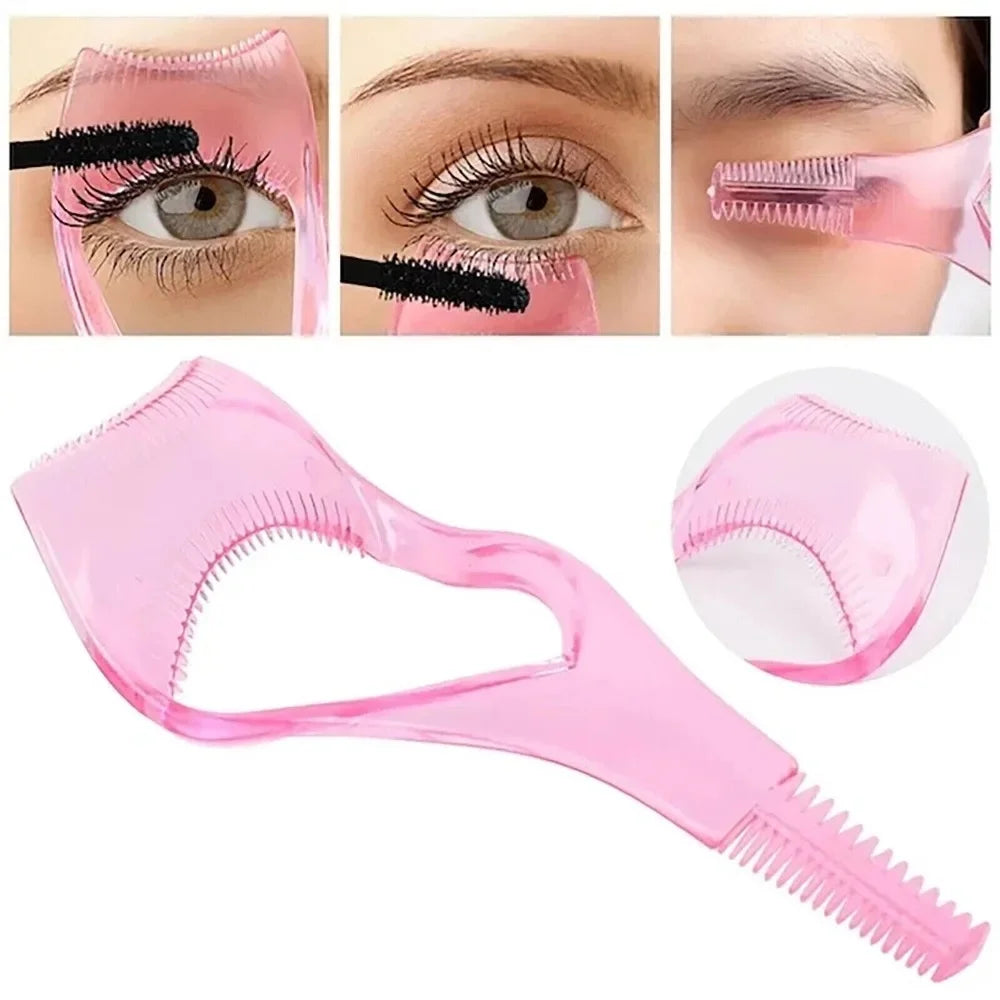 3 in 1 Mascara Applicator Template with Eyelash Curler Guard and Case Eyeliner Holder Eyelash Aid Eyebrow Drawing Assistant Tool Vue