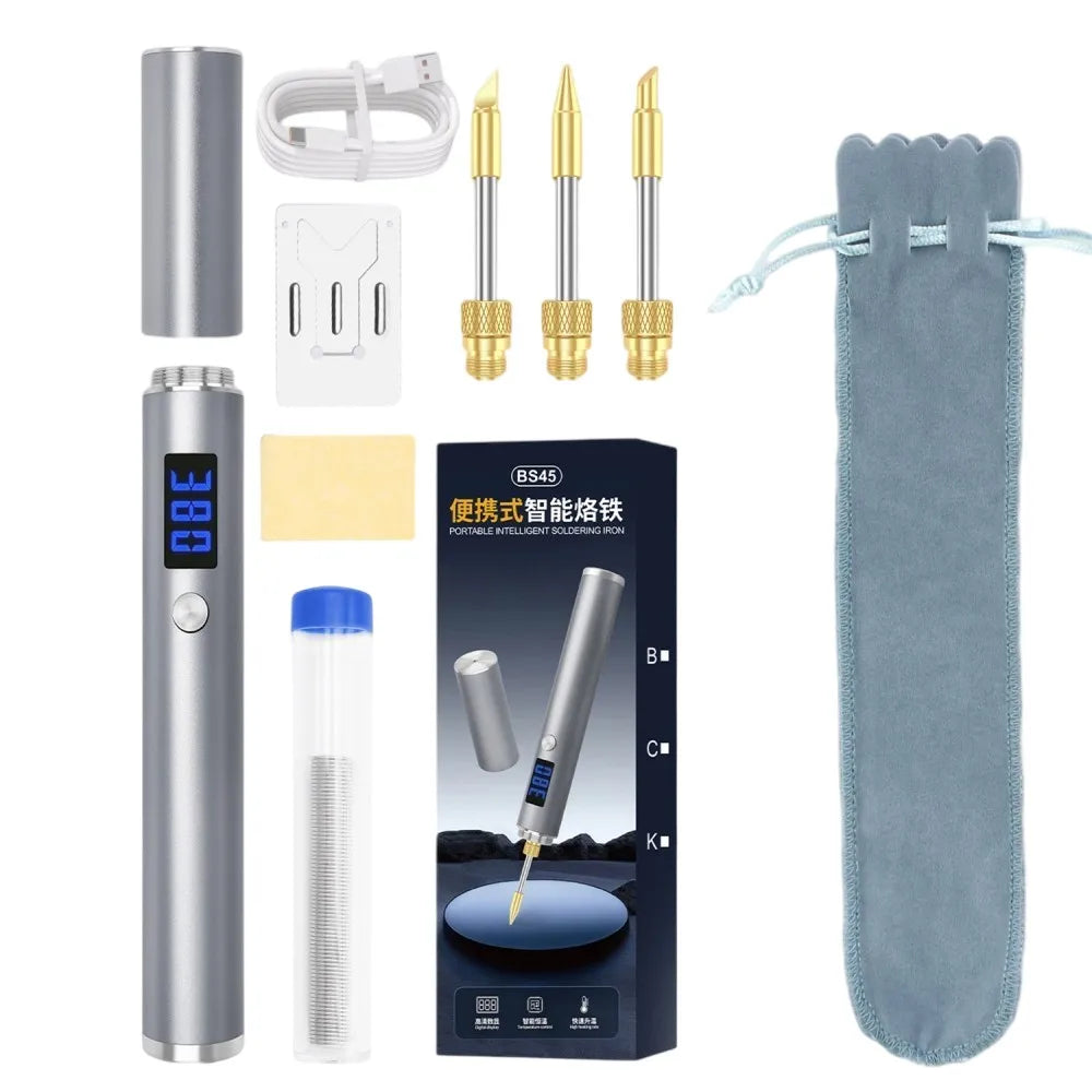 Portable Soldering Iron LED Digital Display 300-450℃ Adjustable 2600mAh Rechargeable Type-C Auto Shutdown 8-10S Heat for Repair Vue