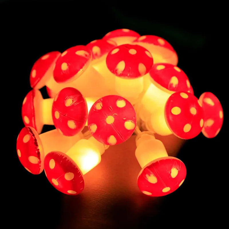 2024 Holiday Red Mushroom Led String Lights Indoor Novelty Room Decoration Battery Navidad Lights Party USB Warm Light 412 Vue