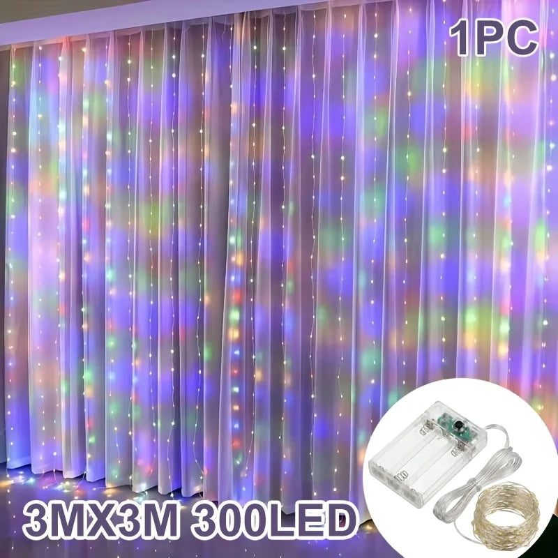 LED Curtain Lights Battery Powered - Waterproof Window String Light for Party Bedroom Porch Decoration Vue
