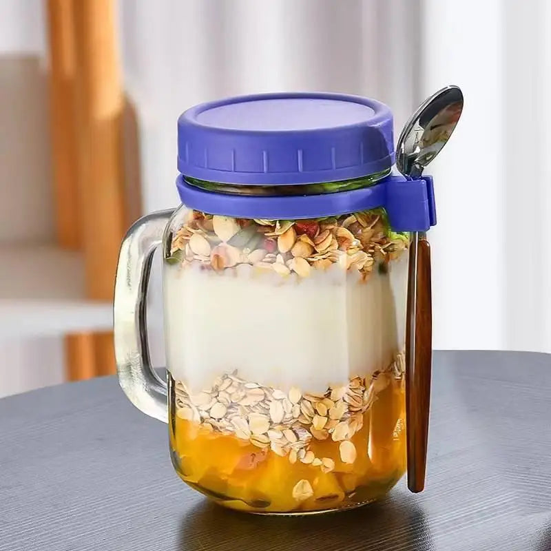 Overnight Oats Containers Handle Lid Spoon Glass Oatmeal Jars Cereal Vue blue