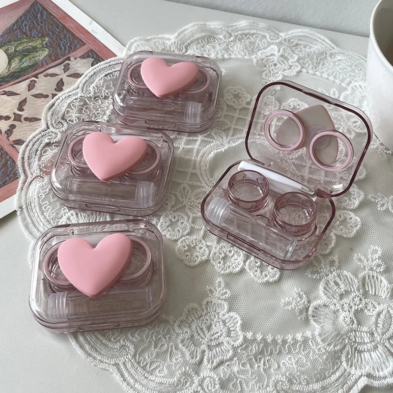 1Set Transparent Love Bow Contact Lens Case Contact Lens Cases Girl Portable Beauty Pupil Box Storage Eye Care Container Box Vue