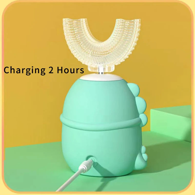 360Degrees U Shaped Sonic Electric Toothbrush for Kids Children Smart Silicon Toothbrush Rechargeable IPX7 Waterproof Blue Light Vue