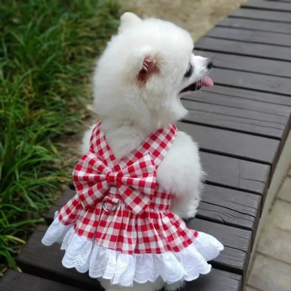 Comfortable Soft Pet Summer Clothes Breathable Thin Design Cat Plaid Skirt Fashion Dog Princess Skirt Small Animal Vue Red M